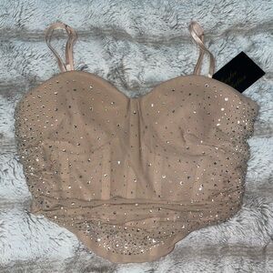 Elegant Tan Embellished Women's Intimate Top